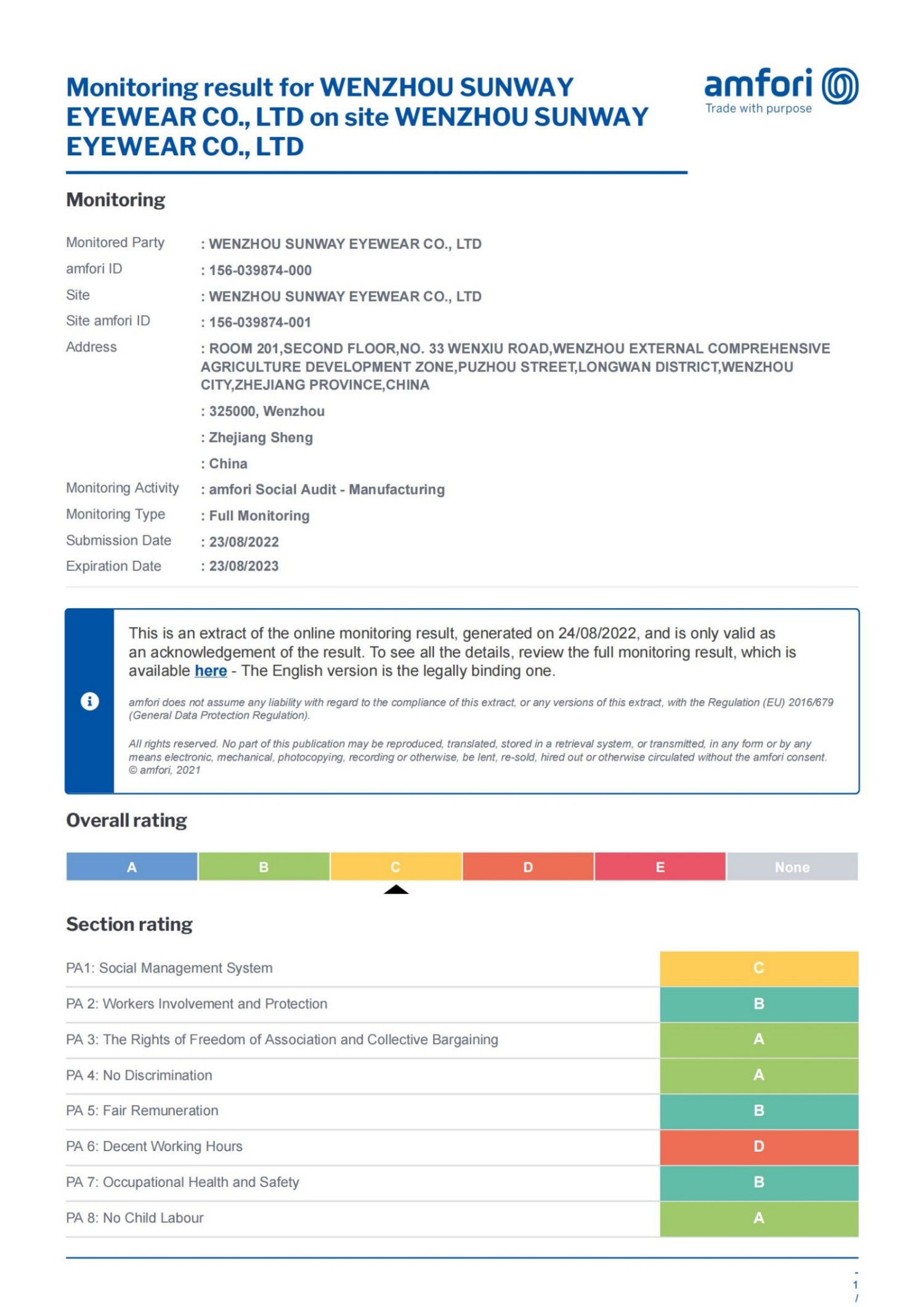 BSCI-Wenzhou factory inspection certificate