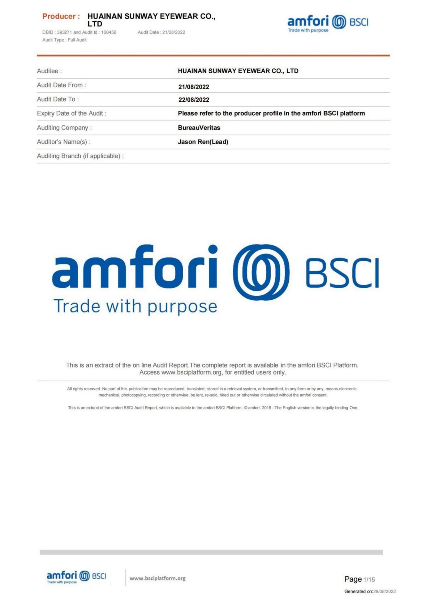 BSCI-Anhui factory inspection certificate